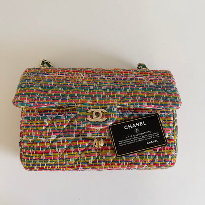 Chanel Multicolor Woven Stripes Double Flap Bag Medium