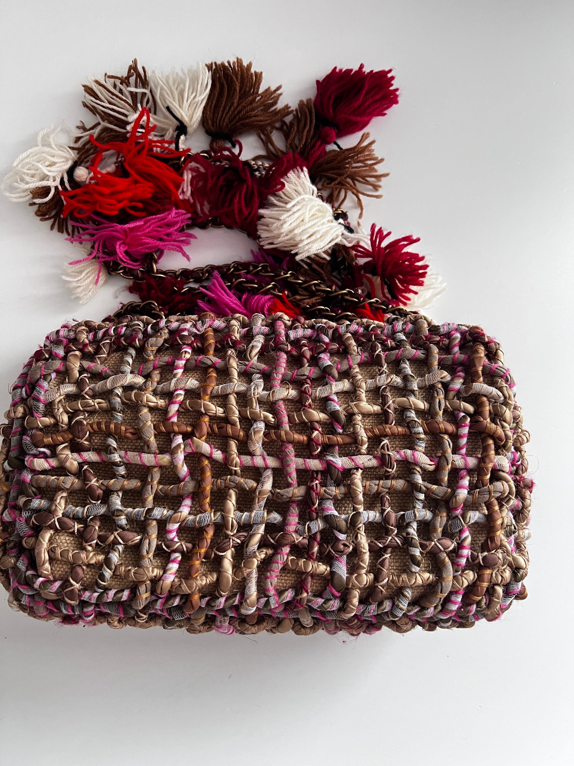 Chanel Limited Edition 2015 Dubai Resort Runway Woven Pom Pom Classic Flap Bag