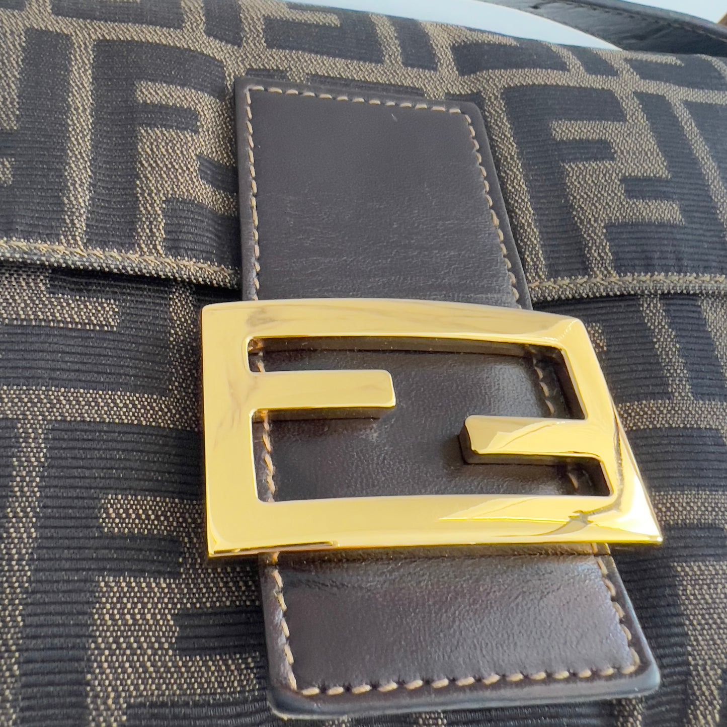 Vintage Fendi Gold-tone Hardware Zucca Baguette