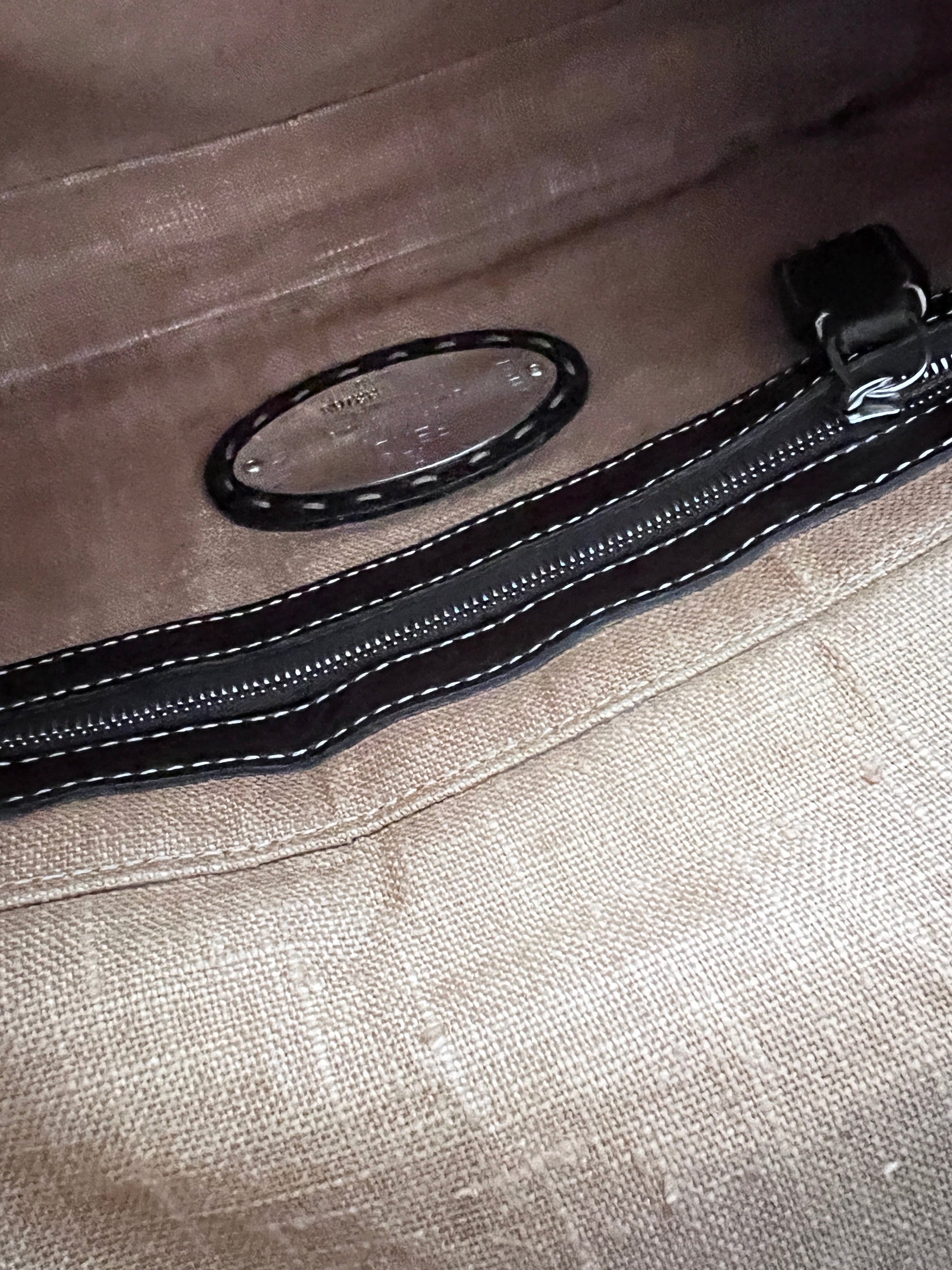 Fendi Vintage raffia leather trimmed selleria baguette