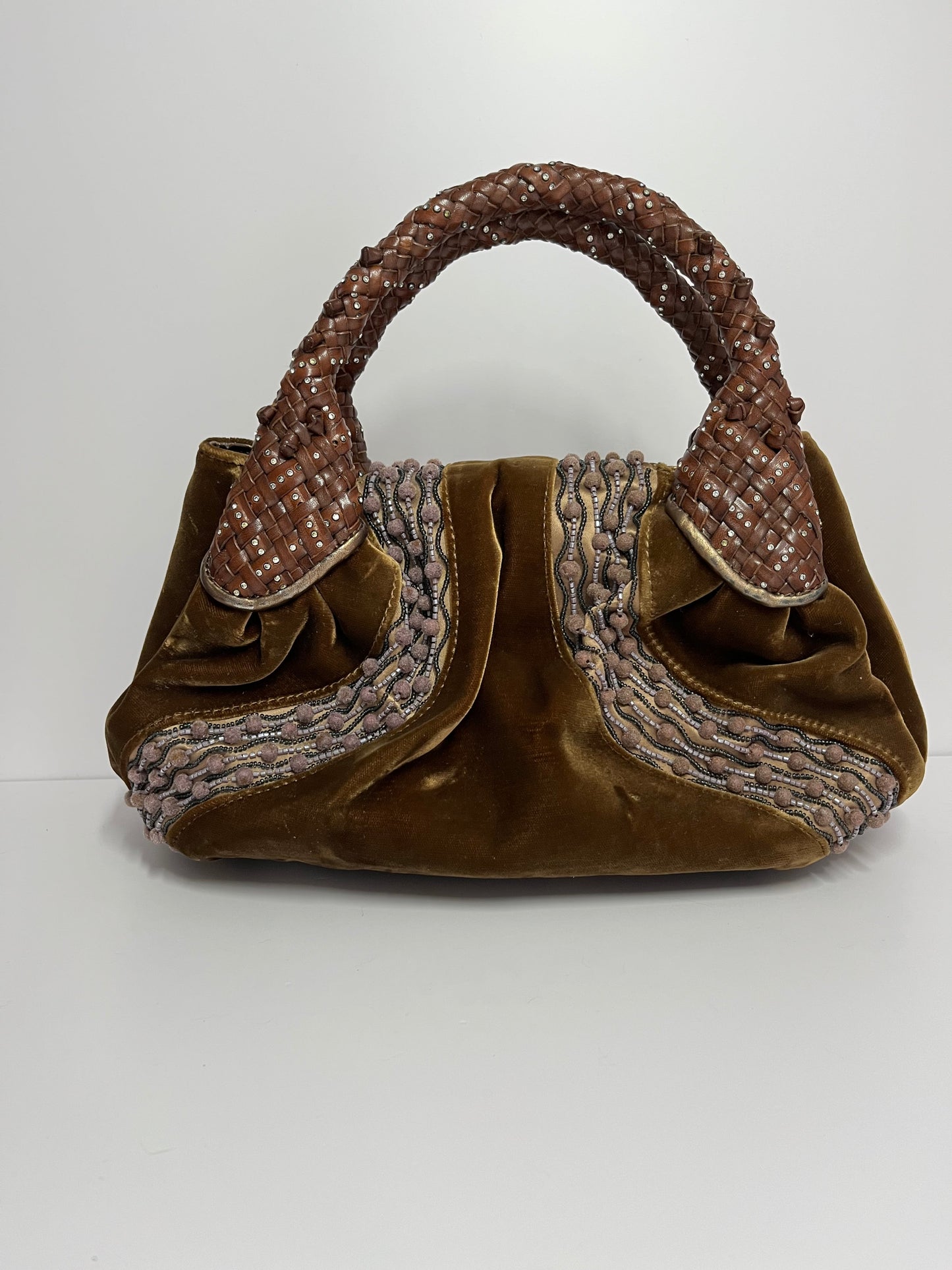 Fendi spy brown glitter leather handle bag