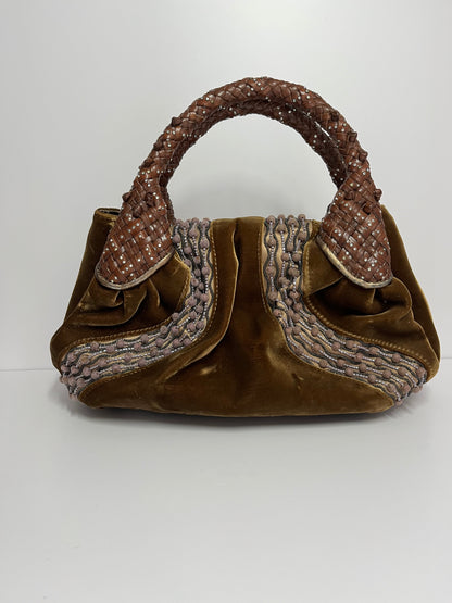 Fendi spy brown glitter leather handle bag