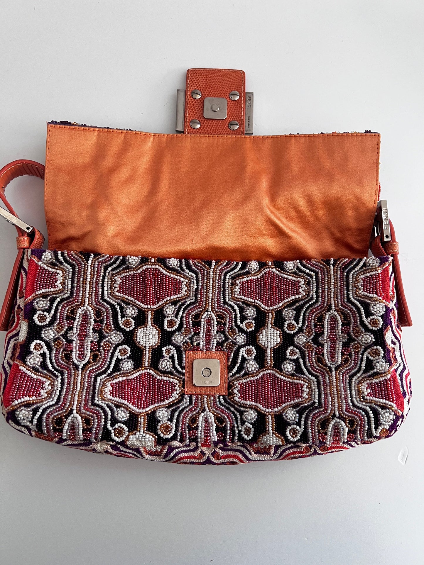 Fendi orange beaded embroidered baguette