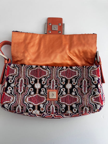 Fendi orange beaded embroidered baguette
