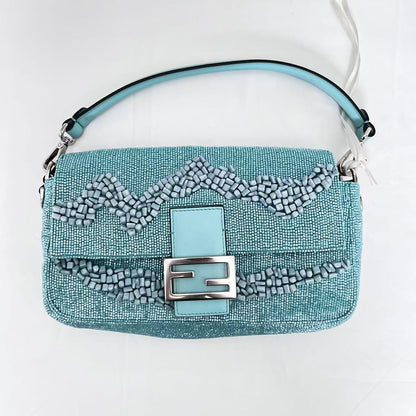 Fendi Baguette light blue beaded shoulder bag