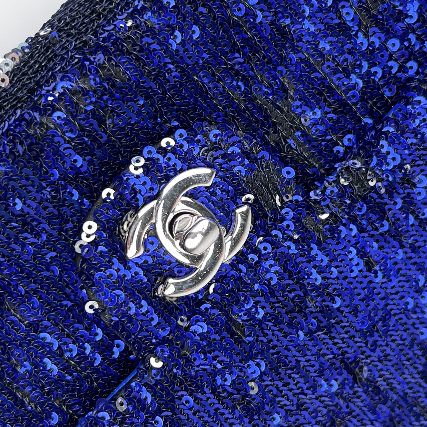 Chanel Blue marine sequin medium size single flap bag