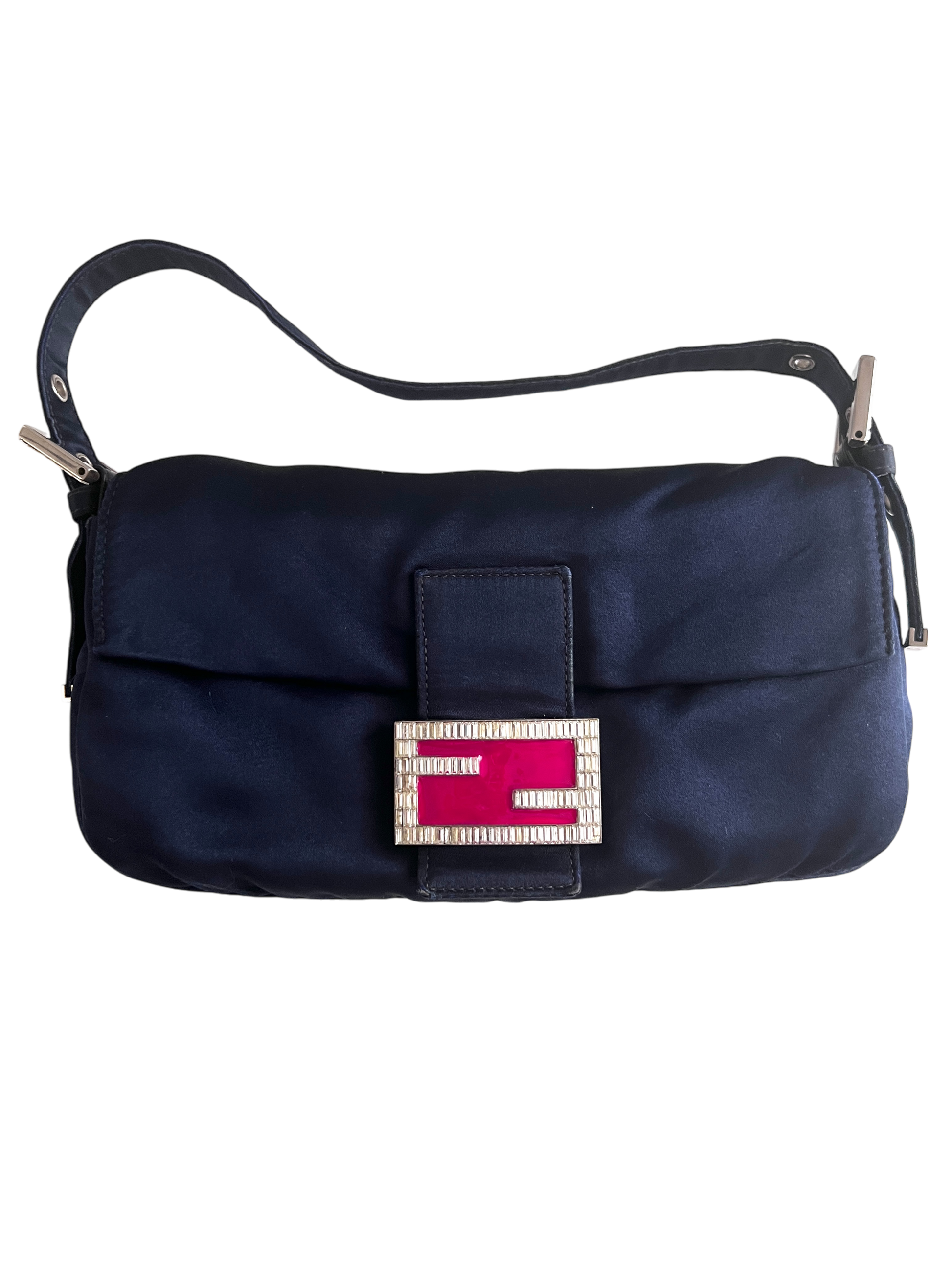 Vintage Fendi navy satin baguette