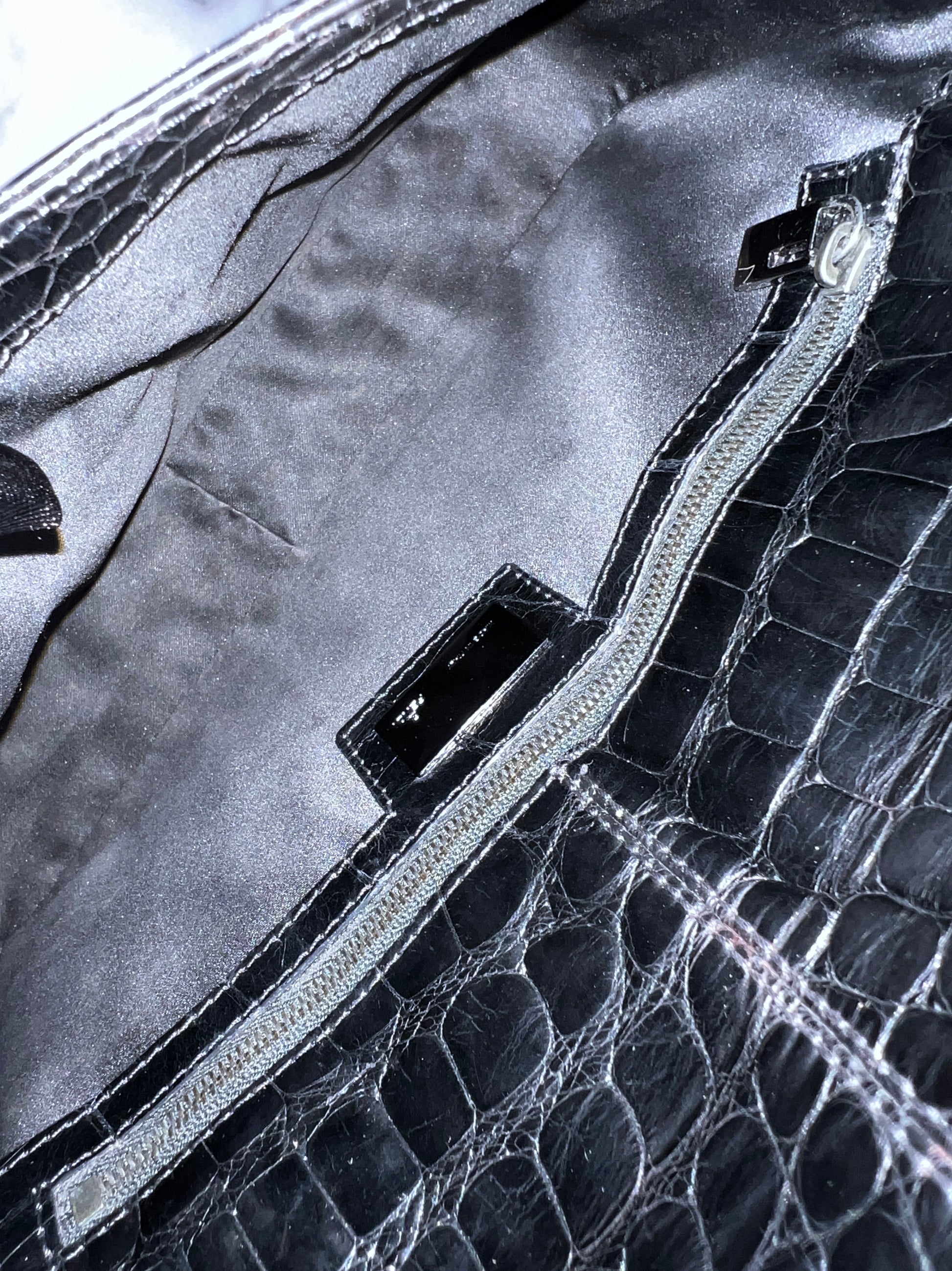 Vintage Fendi black crocodile baguette