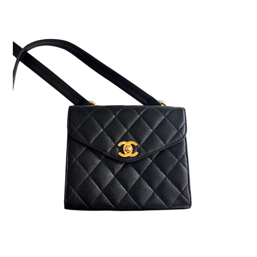 Chanel Pre-Owned Chanel Vintage 24K gold black caviar cross body mini square flap bag