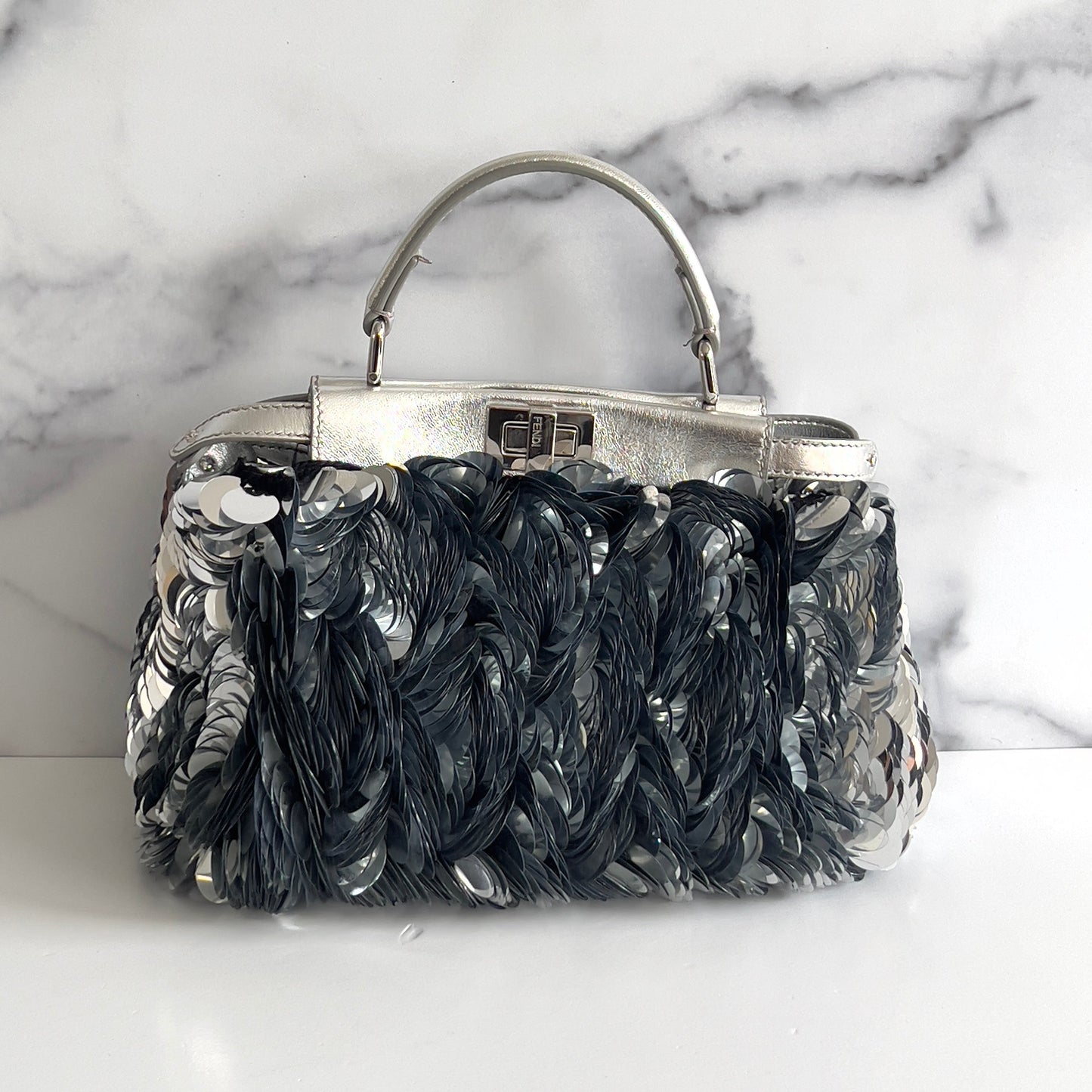 Fendi Silver Big Paillettes Small Size Peekaboo