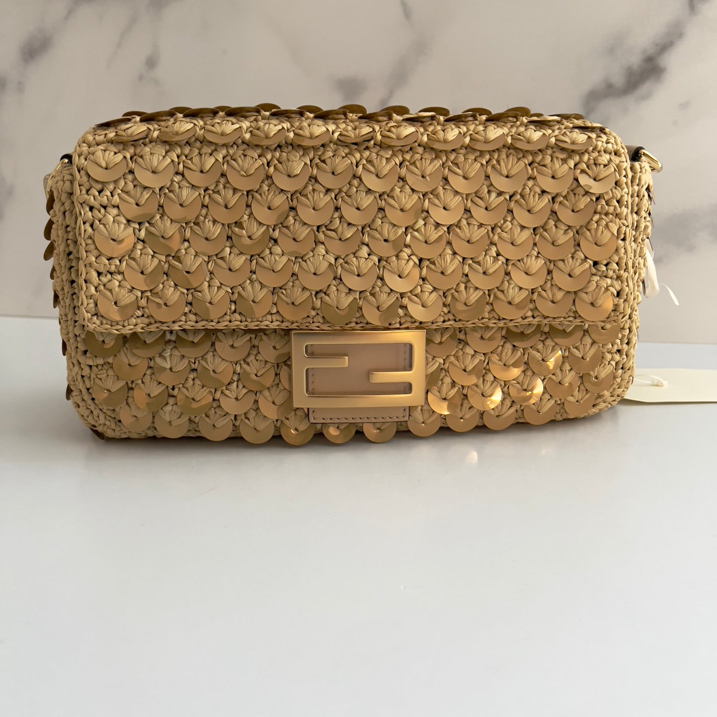 Fendi Raffia & Sequin Baguette