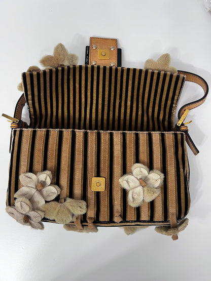 Fendi velevet 3D flowers strip baguette