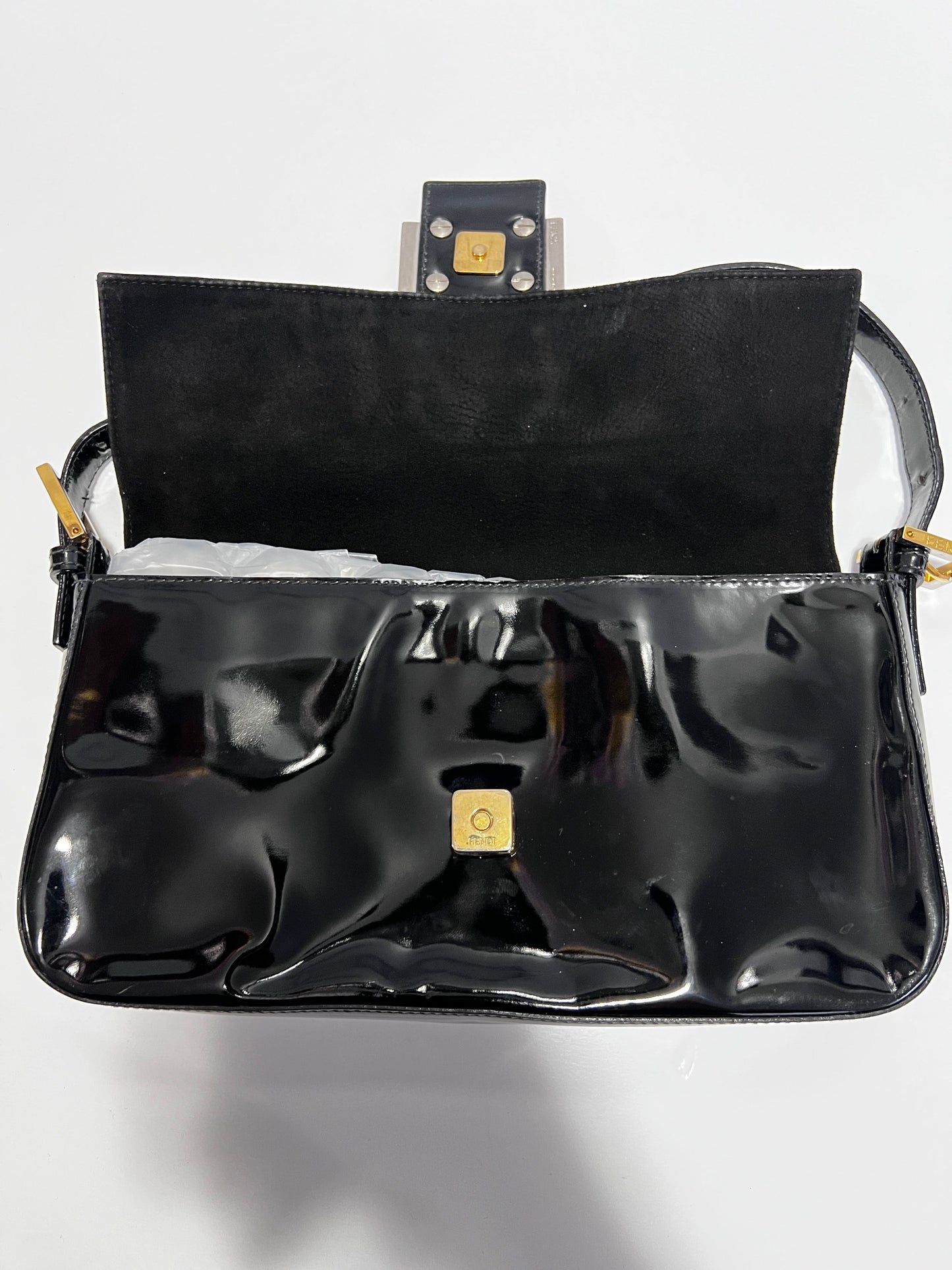 Fendi black patent baguette
