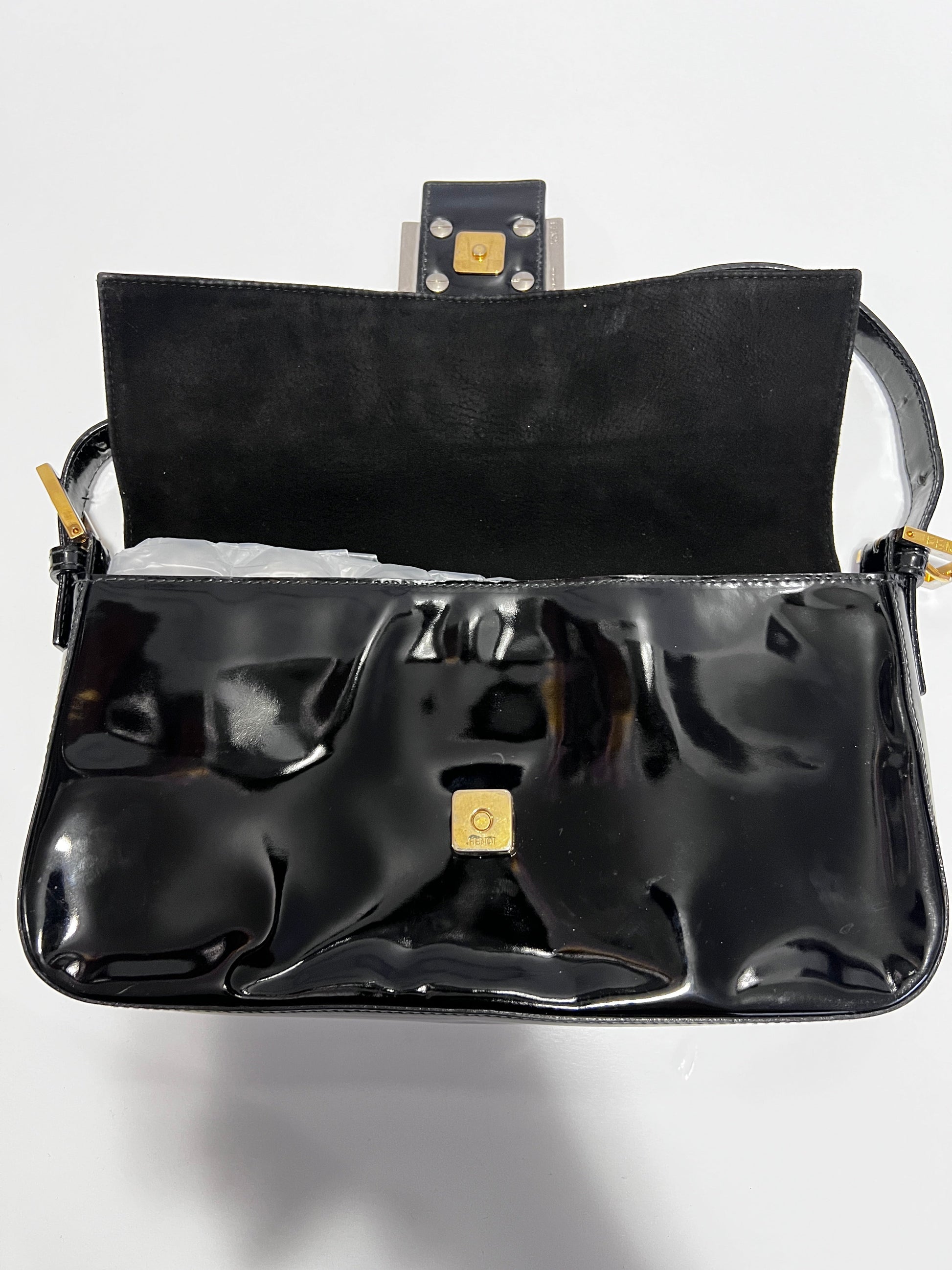 Fendi black patent baguette
