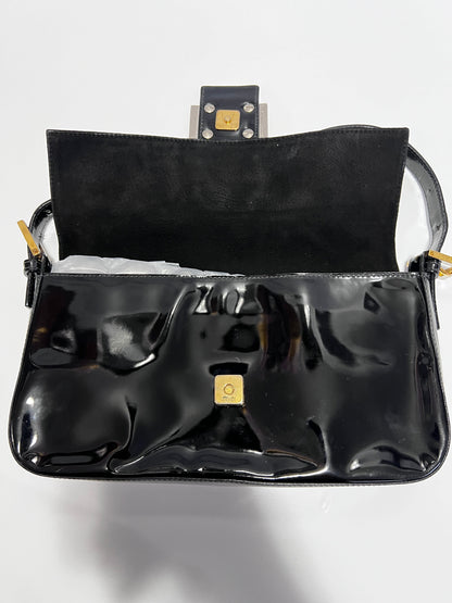 Fendi black patent baguette
