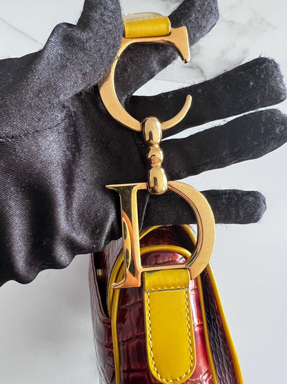 Vintage Dior crocodile embossed saddle bag