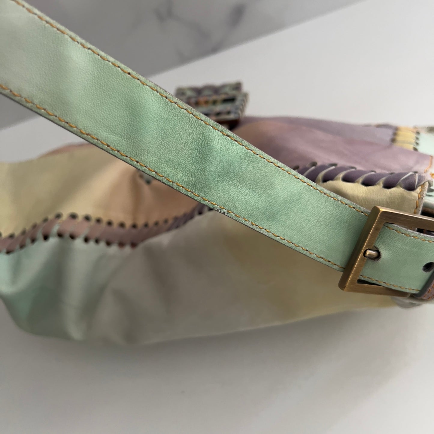 Vintage Fendi XXL Pastel Rainbow Whipstitch Baguette-b