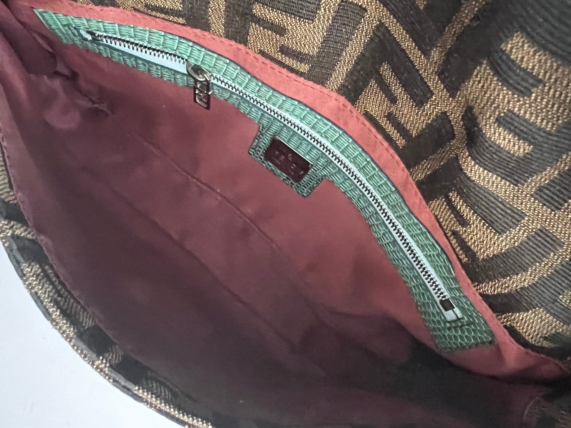 Vintage Fendi embroidered mirror zucca baguette