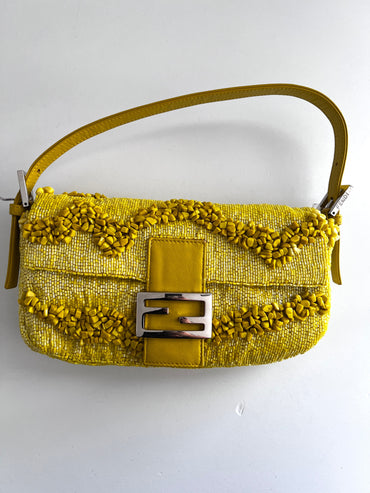 Vintage fendi yellow beaded baguette
