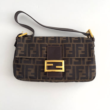 Vintage Fendi Gold-tone Hardware Zucca Baguette
