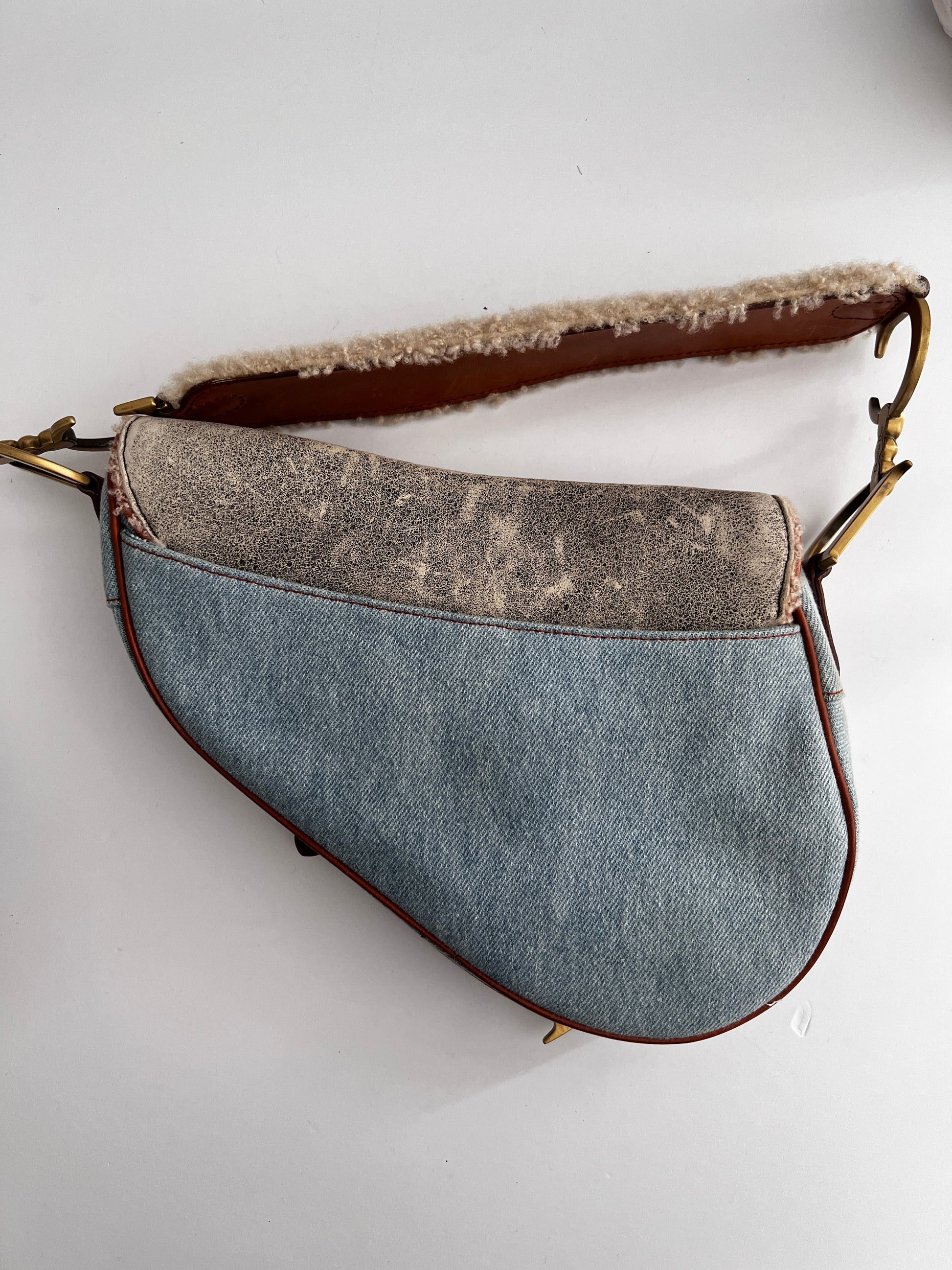 Vintage Dior denim & shearling saddle bag