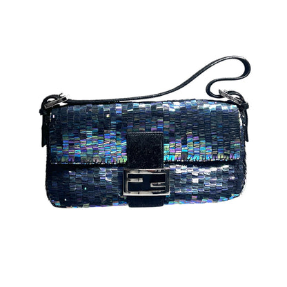 Vintage Fendi Black iridescent sequin baguette
