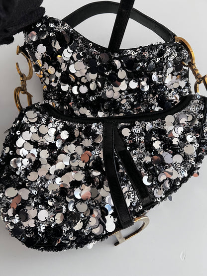 Dior silver sequin saddle bag