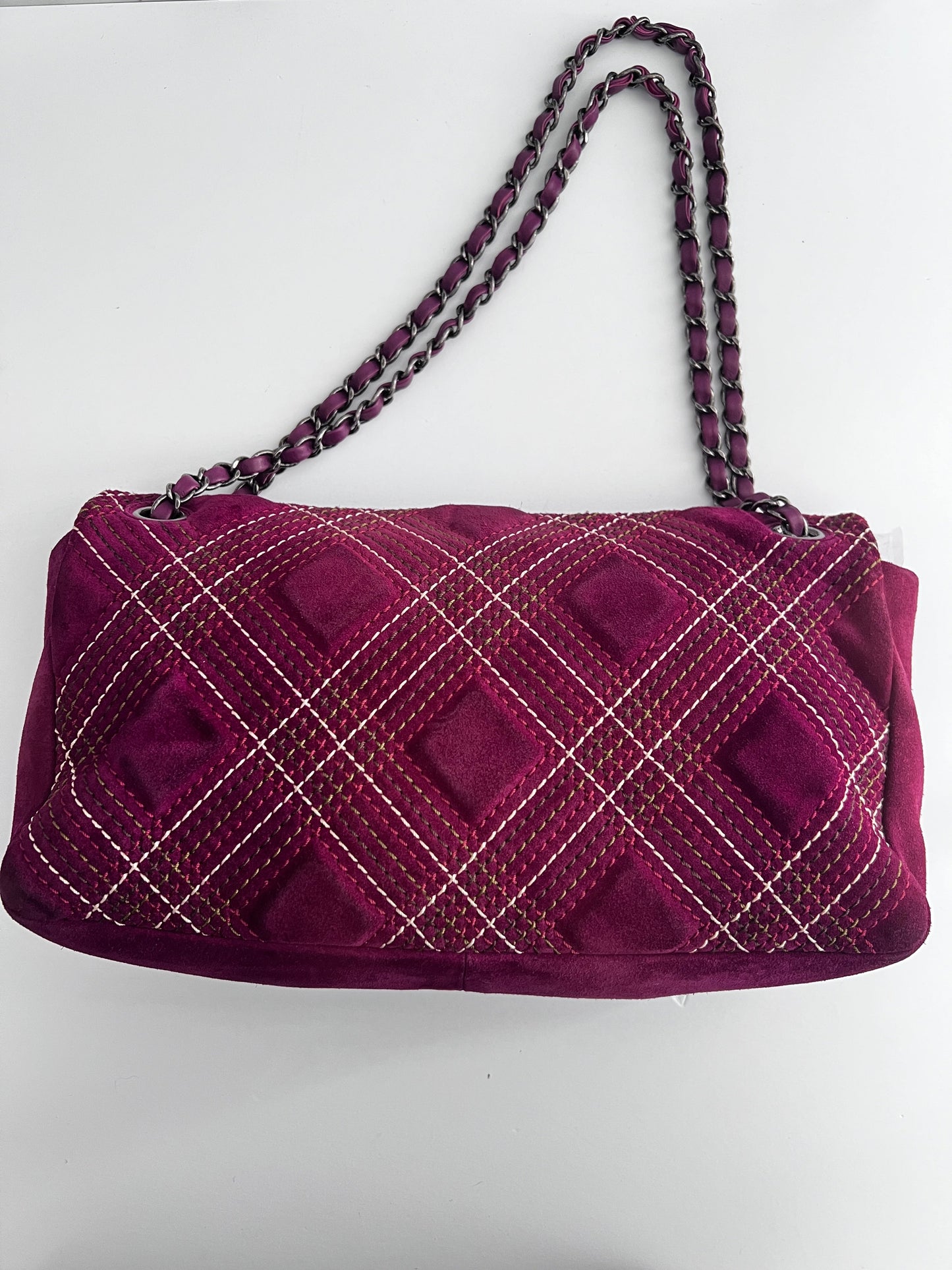 Chanel burgundy suede quilted flap bag