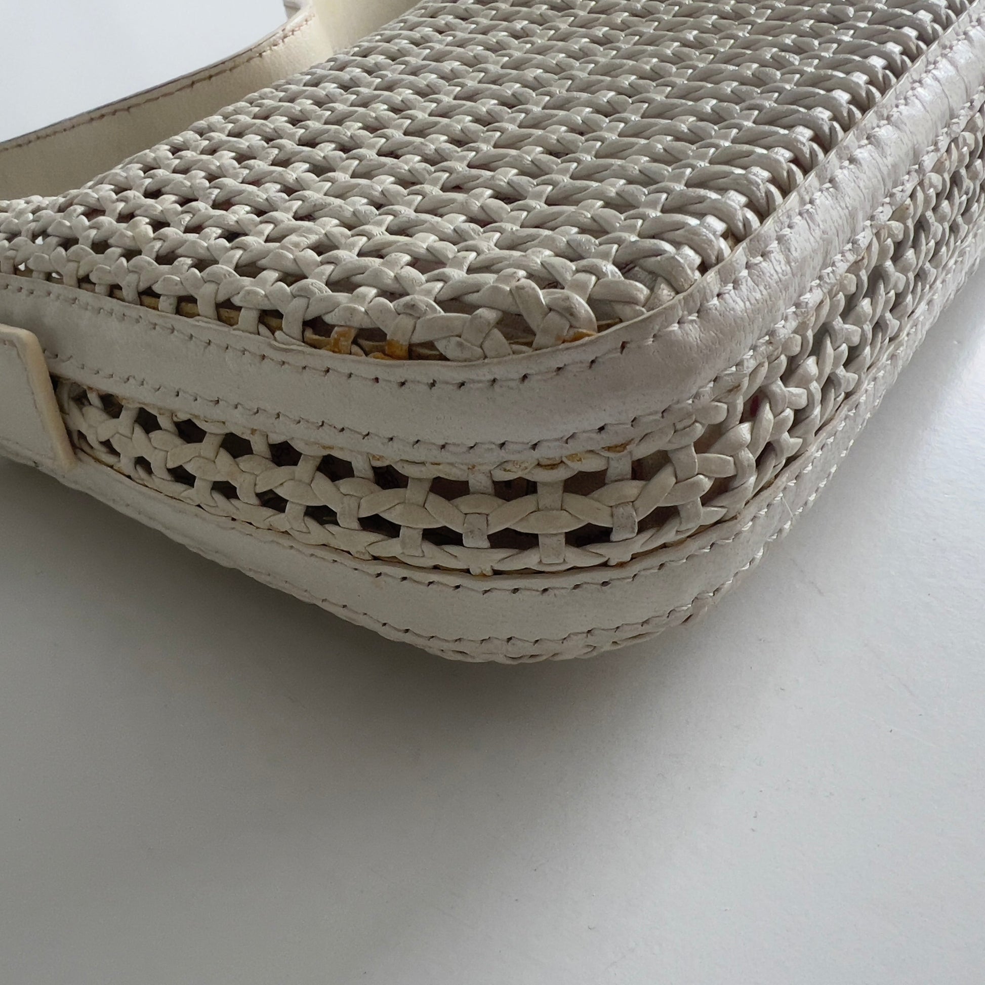 Vintage Fendi Offwhite Woven Leather Baguette