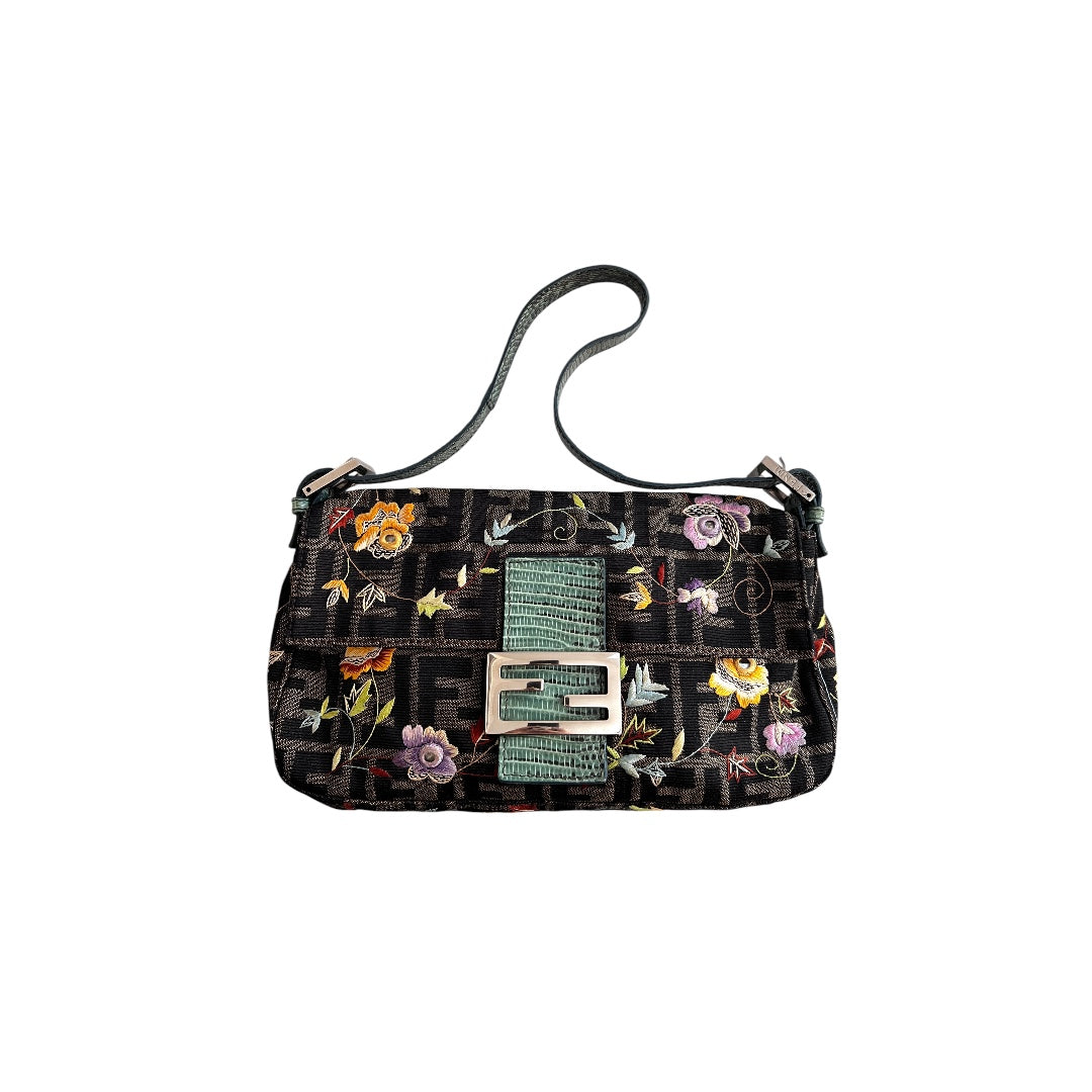 Vintage Fendi embroidered mirror zucca baguette