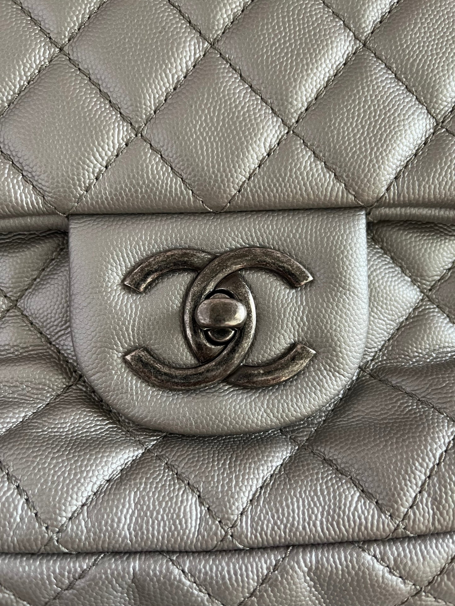 Chanel Classic Flap XXL Silver Leather Travel Bag