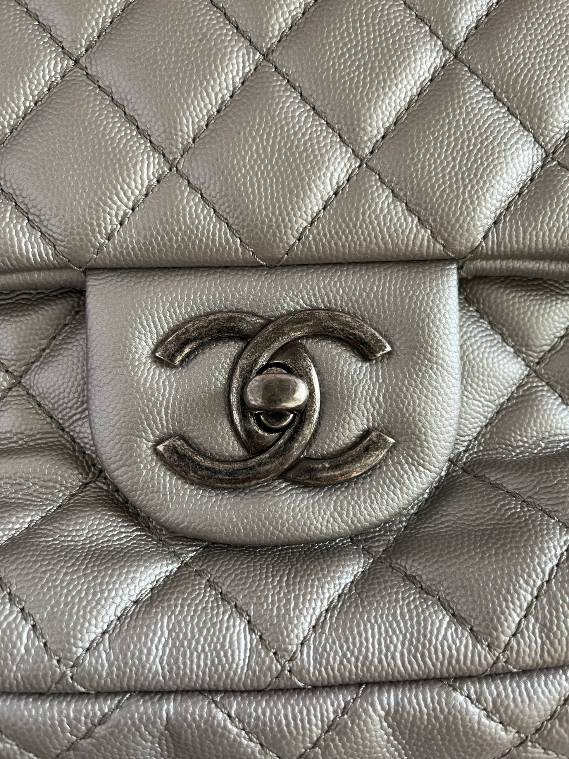 Chanel Classic Flap XXL Silver Leather Travel Bag