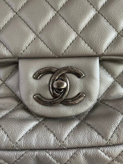 Chanel Classic Flap XXL Silver Leather Travel Bag