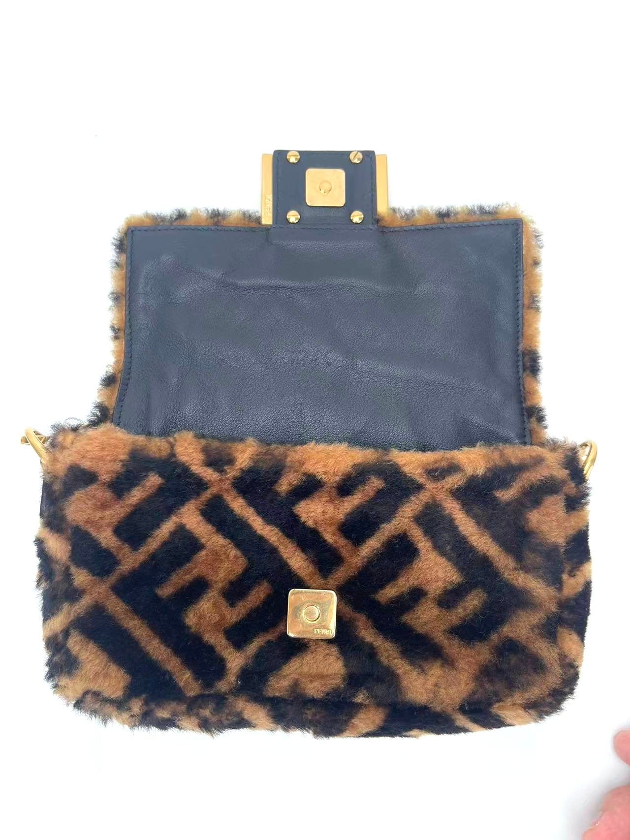Fendi Mini FF Shearling Baguette