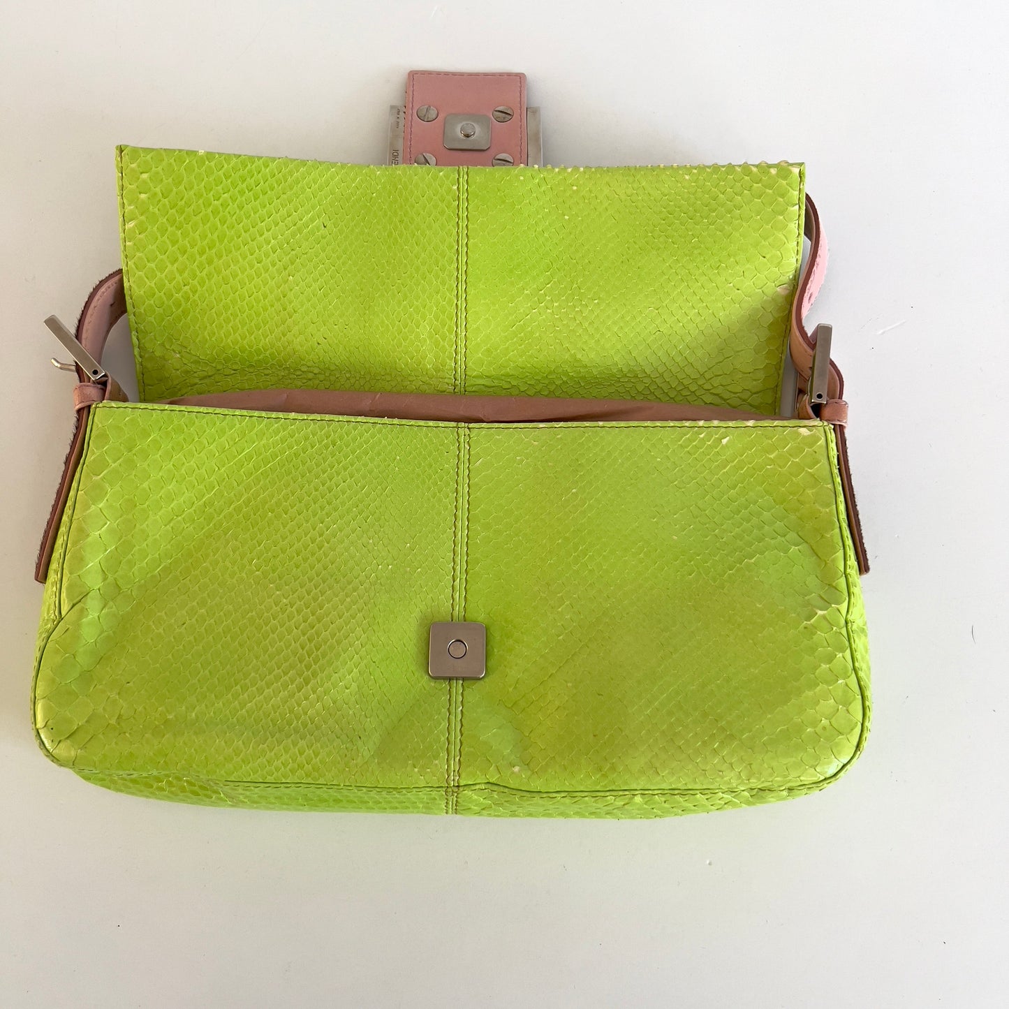 Vintage Fendi Neon Green Python Skin Baguette