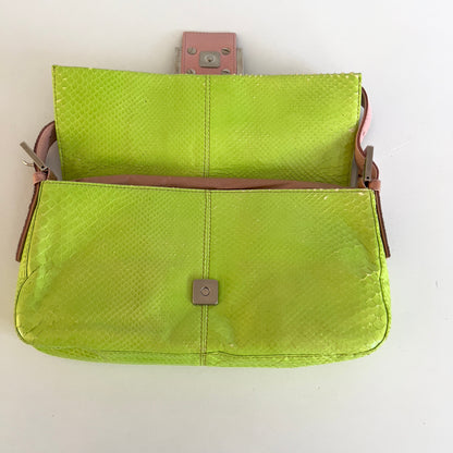 Vintage Fendi Neon Green Python Skin Baguette
