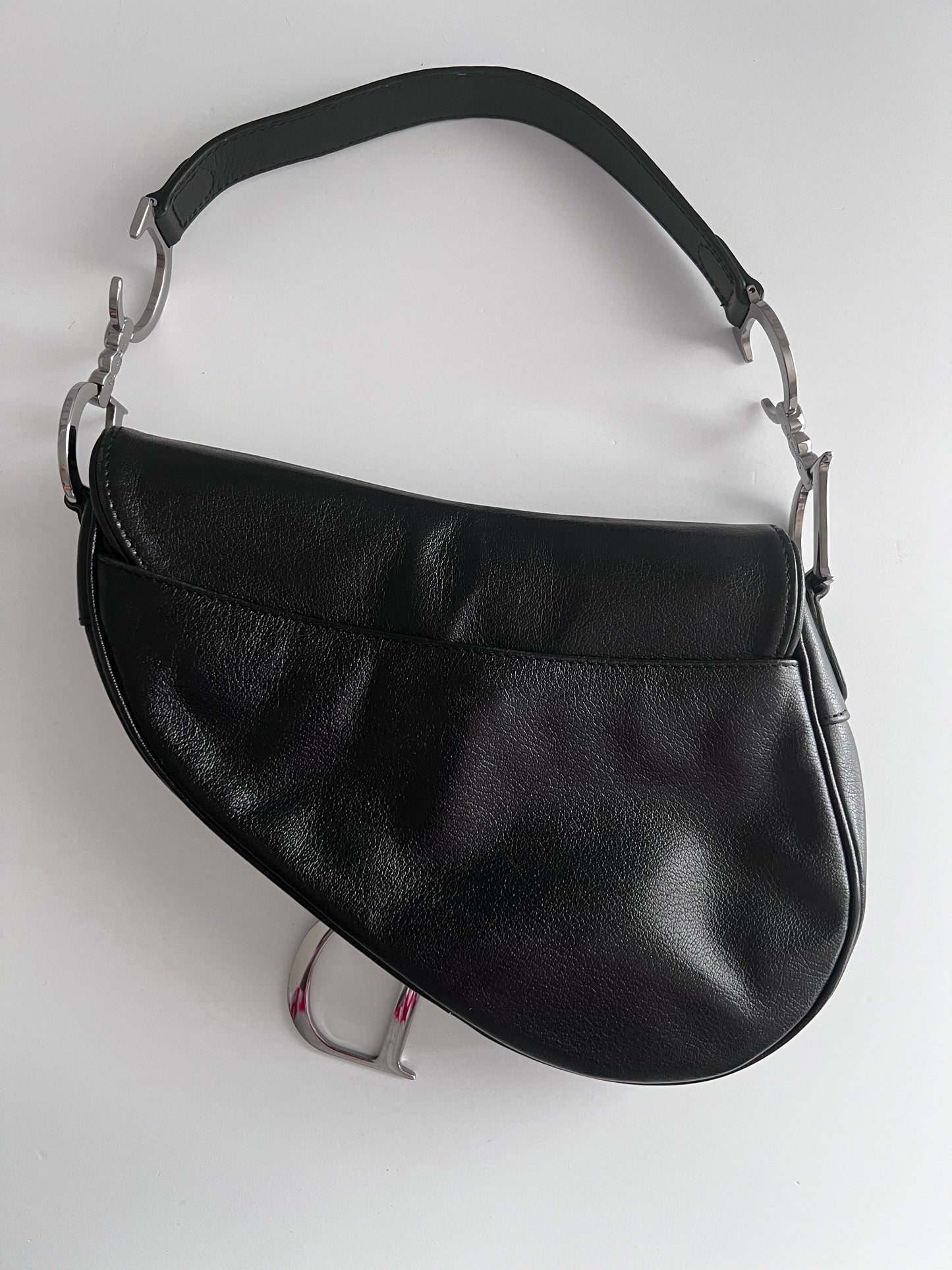 Pre-Owned Vintage Dior calf leather black saddle bag