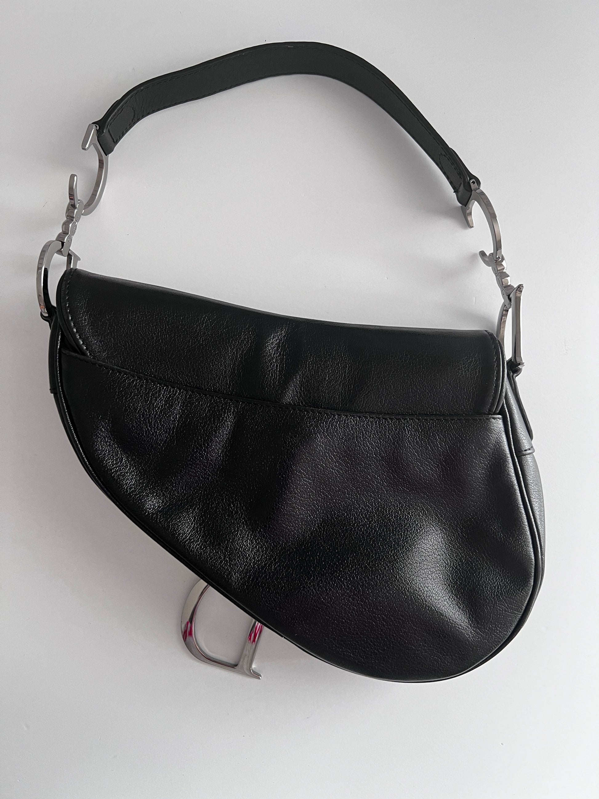 Pre-Owned Vintage Dior calf leather black saddle bag