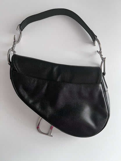 Pre-Owned Vintage Dior calf leather black saddle bag