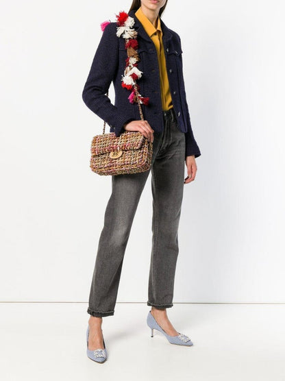 Chanel Limited Edition 2015 Dubai Resort Runway Woven Pom Pom Classic Flap Bag