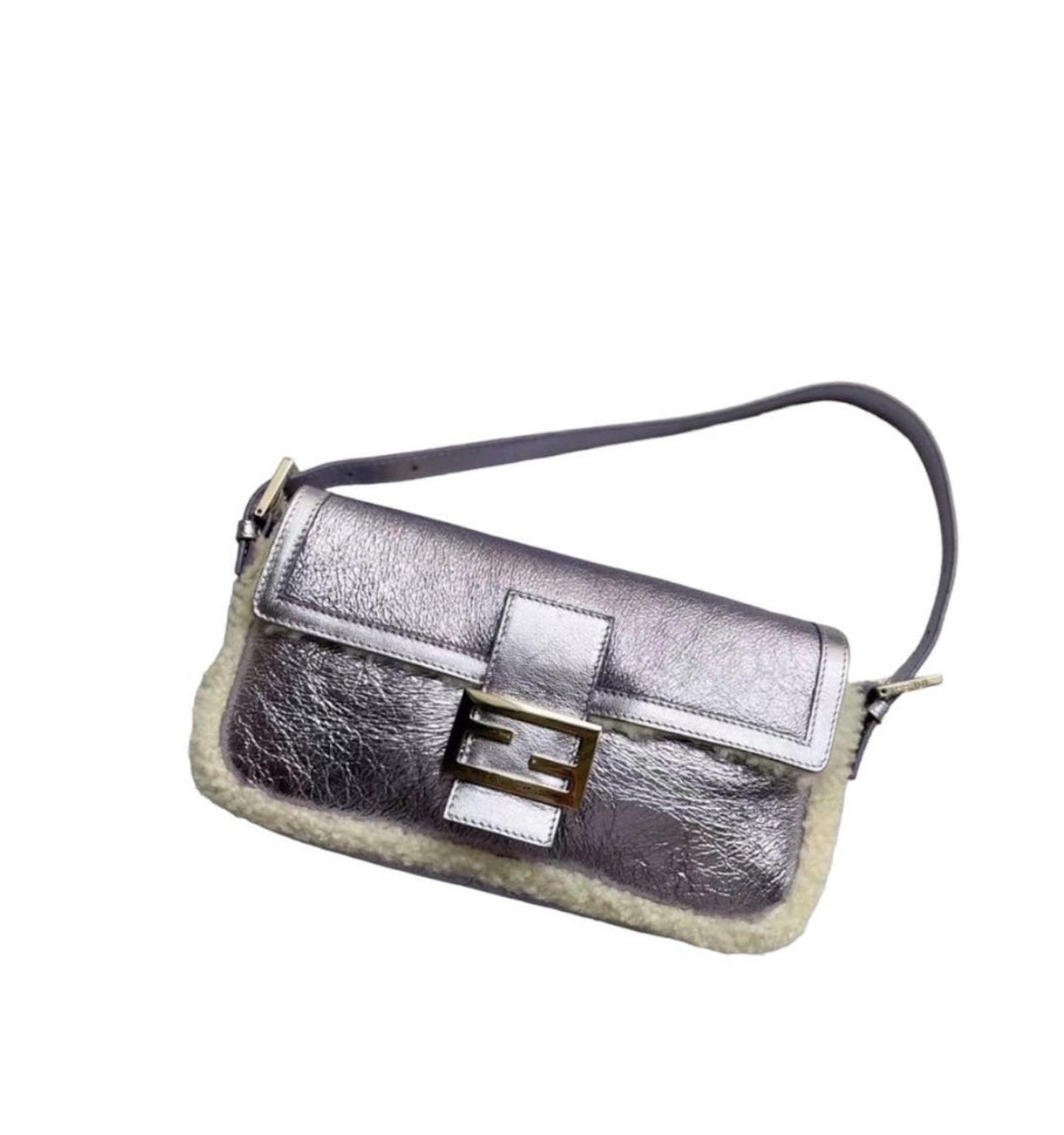 Fendi Fendi purple metallic shearling baguette