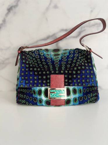 Fendi mamma size deep ocean beaded baguette