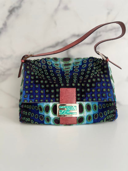 Fendi mamma size deep ocean beaded baguette