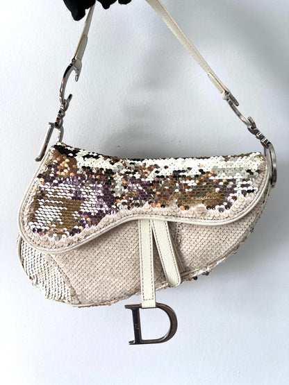 Vintage Dior cream reversible sequin saddle bag(Matte/radiate)