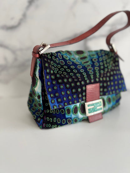 Fendi mamma size deep ocean beaded baguette