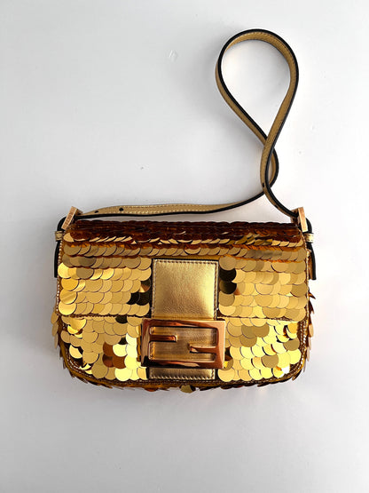 Pre-Owned Fendi mini gold paillets baguette