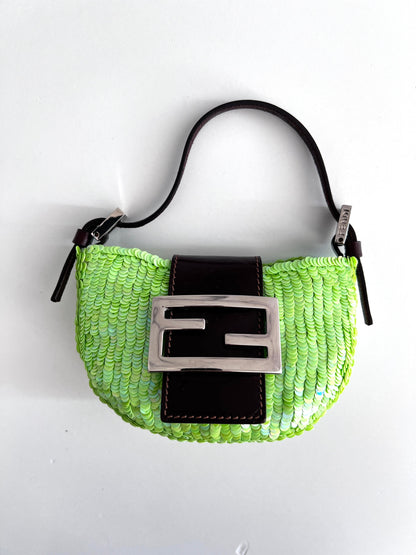 Fendi Vintage neon green small sequin croissant bag
