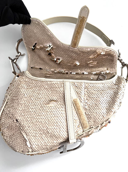 Vintage Dior cream reversible sequin saddle bag(Matte/radiate)