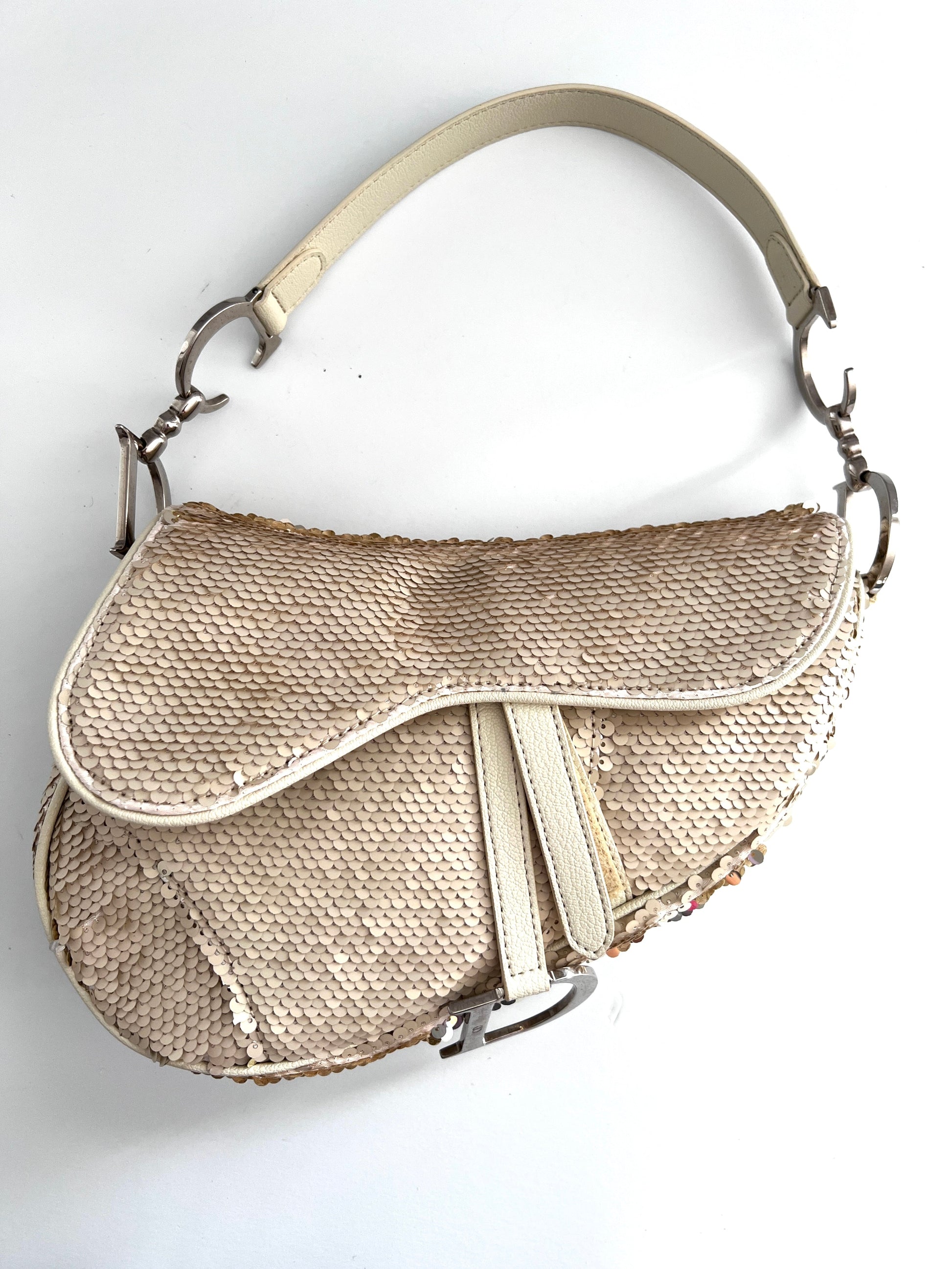 Vintage Dior cream reversible sequin saddle bag(Matte/radiate)