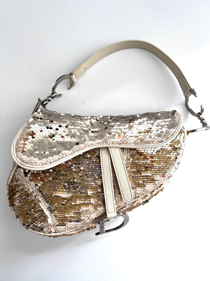 Vintage Dior cream reversible sequin saddle bag(Matte/radiate)